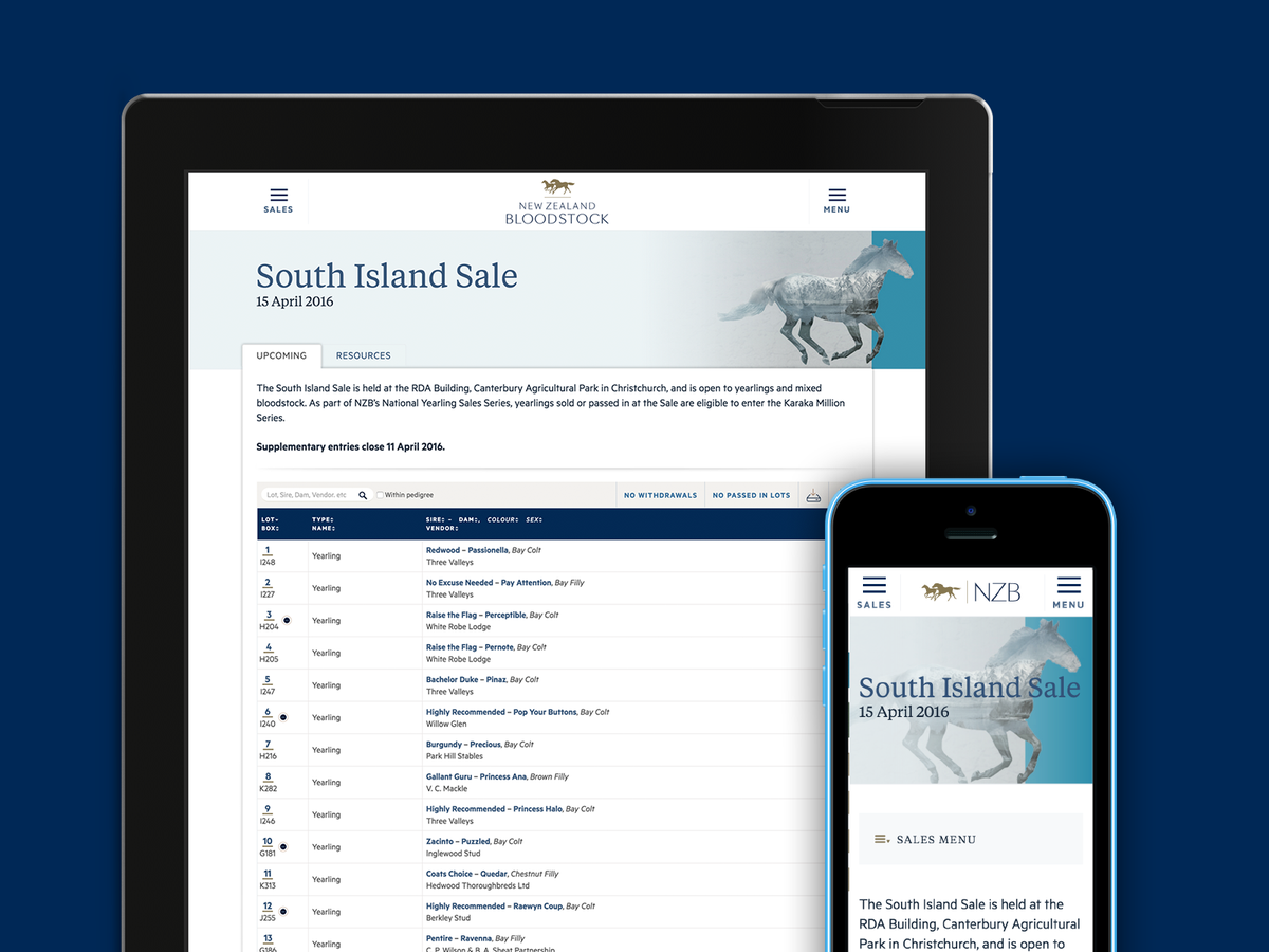 New Zealand Bloodstock - homepage tablet